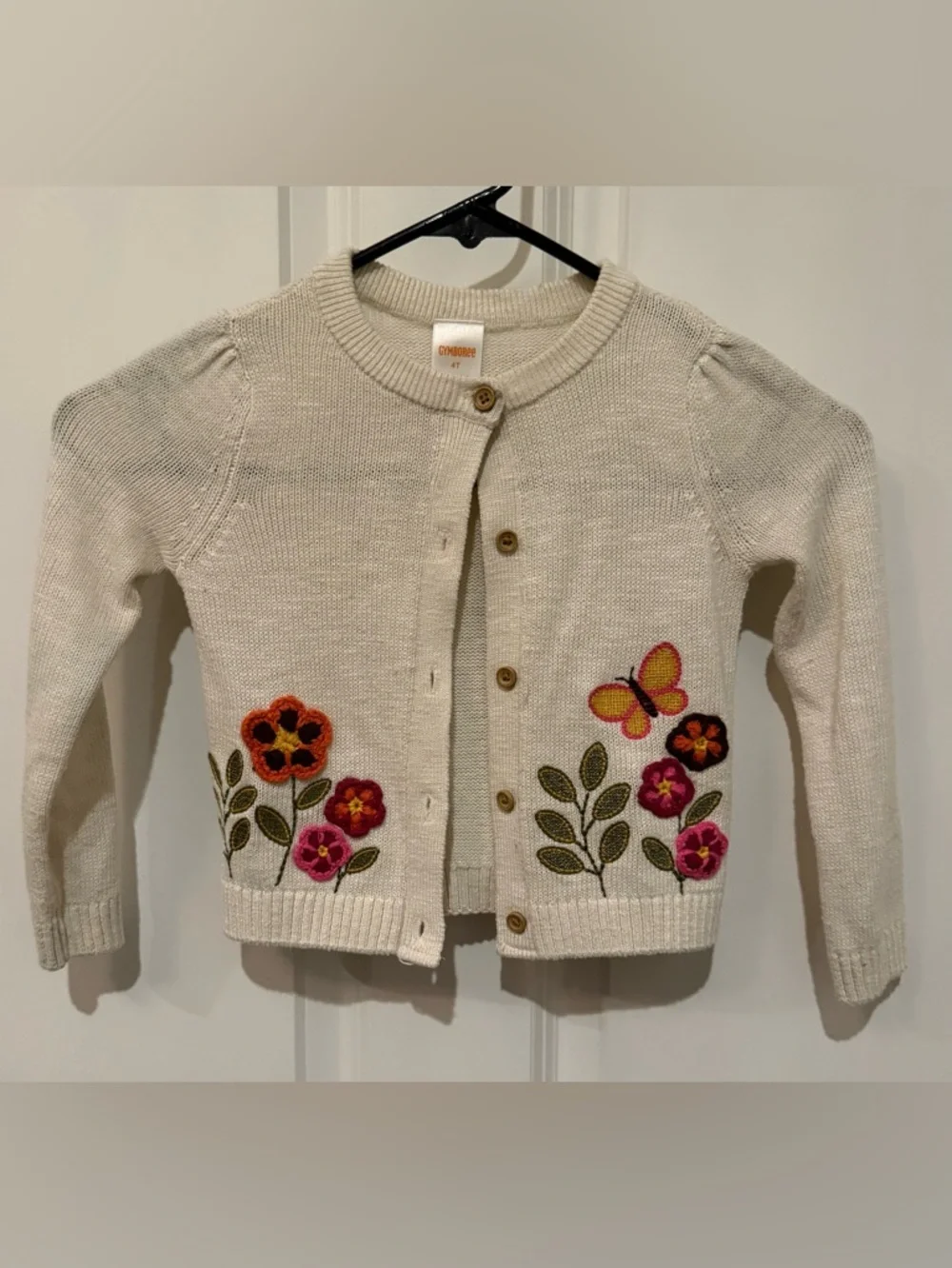 Gymboree Cream Cardigan with Floral & Butterfly Embroidery with Matching Dress